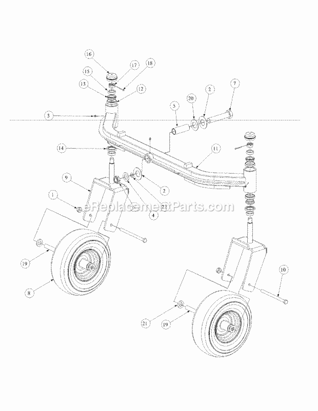 Front Caster Assembly Diagram and Parts List for M72-GN33 53BB5FJZ750-33HP-OHV Cub Cadet Lawn Tractor